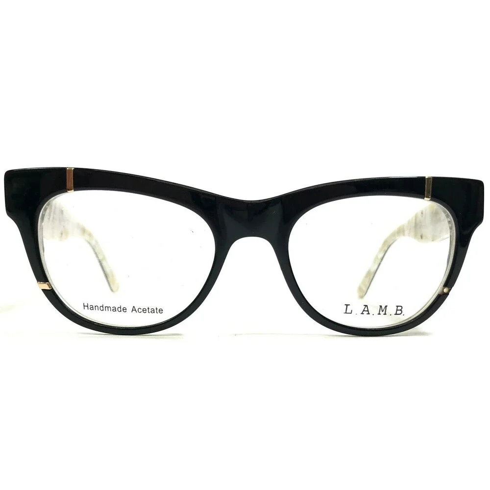 L.A.M.B Eyeglasses Frames LA067 BLK Black Ivory Horn Cat Eye Full RIm 51-19-140